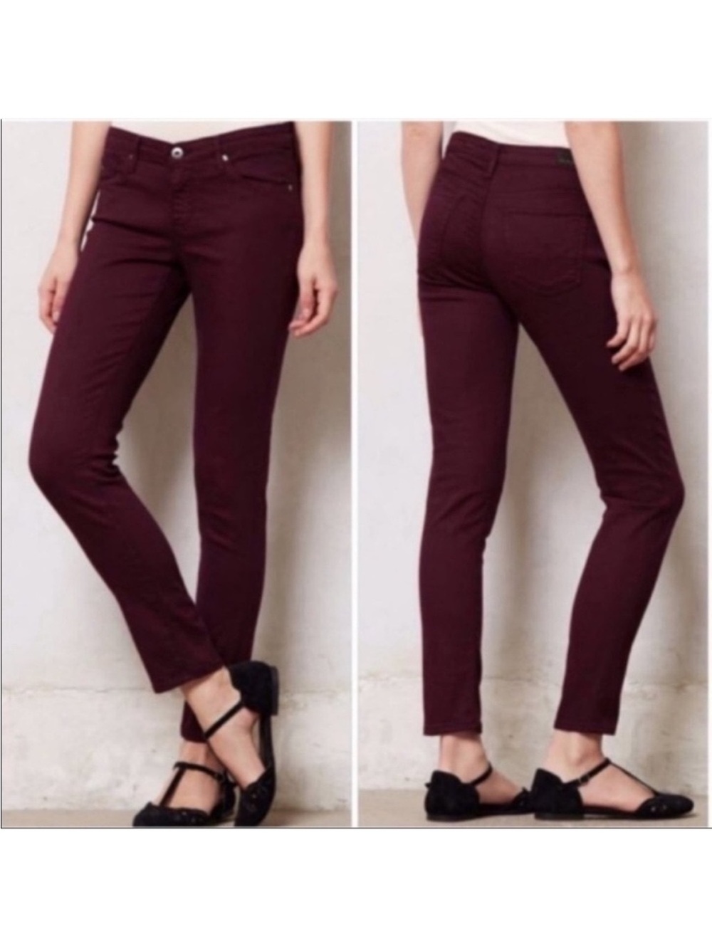 AG Andriano Goldschmied the Stevie Ankle Slim Straight Jeans Burgundy Plum 27